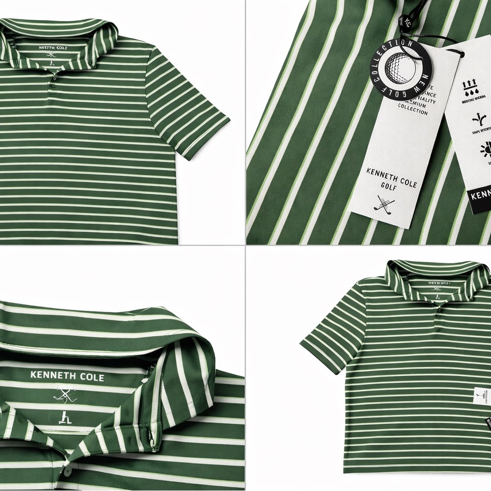 Kenneth Cole Men’s Polo in Green and White Stripes